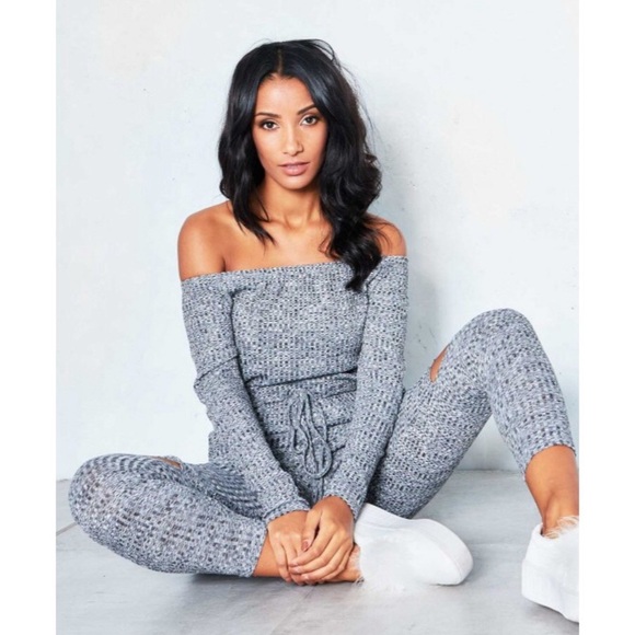 A Mermaid's Epiphany Pants - 🆕Molly Ribbed Bardot Jumpsuit in Gray